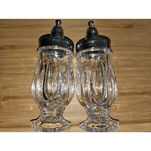 Vintage Fostoria Revere Leaded Crystal Salt & Pepper Silver Metal Tops